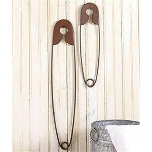 Large Hanging Metal Safety Pins Laundry Room Wall Home Decor- Set of 2 , Rustic